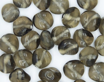 Glass Beads Gray Transparent Twist 10mm. Pack of 30. Made in India.