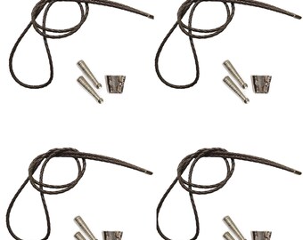 Blank Bolo Snöre Delar Kit Standard Slide Texturerade Tissar Brun Vinylfläta DIY Silver Tonade Tillbehör för 4 Slipsar