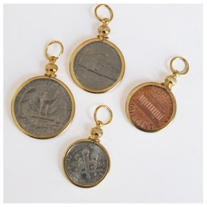 Coin Holders Bezel USA Penny Nickel Dime Quarter Set of 4 Gold Plated