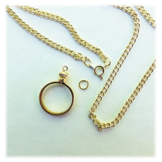 10 cent Coin Bezel Gold-Tone charm necklace pendant Holder for Dime USA