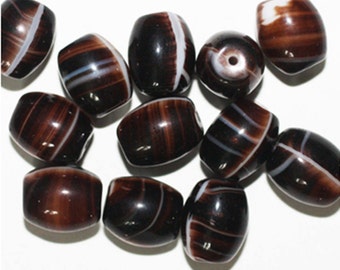 Cuentas de vidrio prensado checo con forma de barril y espiral marrón, 12 mm (paquete de 12)