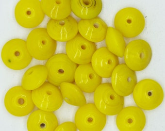 Glass Beads Yellow Opaque Disc Rondelle 5x9mm. Pack of 25. Made in India.