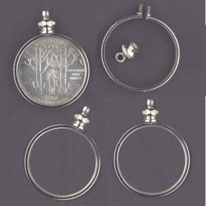 Coin Holder Bezel Quarter USA 25 cent Silvertone charm necklace pendant Pk/10 / 25 / 50