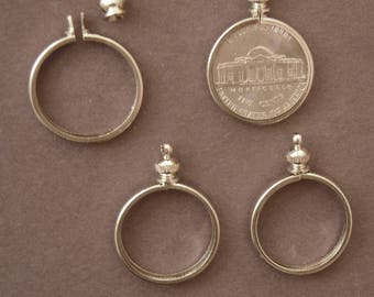 Coin Holder Bezel Nickel USA 5 cent Silver tone  charm, necklace, pendant Pk/4