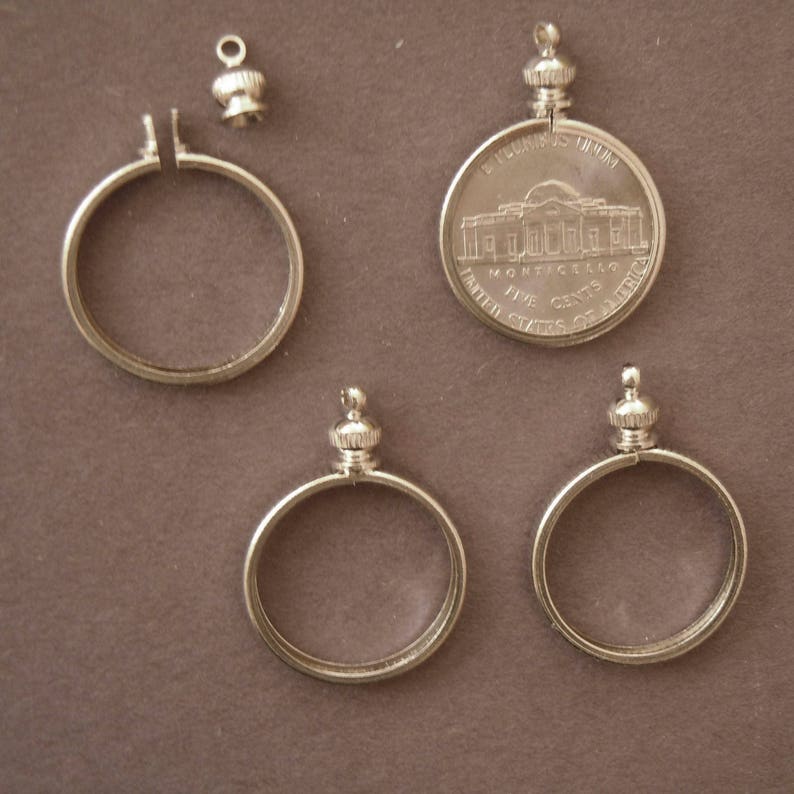 Coin Holder Bezel Nickel USA 5 Cent Silver Tone Charm Etsy