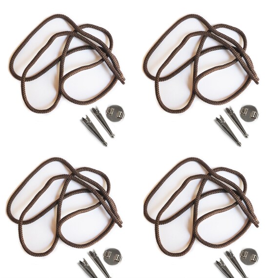 Blank Bolo Tie Parts Kit Round Slide Smooth Tips Black Cord Silvertone 4 sets