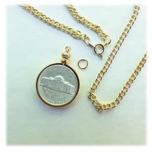 Coin Holder Bezel Nickel USA 5 cent Gold Plated Link Necklace 24&quot; Chain Kit Parts