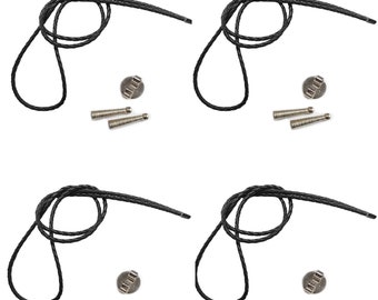 May include: Four sets of black bolo ties with silver tips and a silver clasp. Each set includes two silver tips and one silver clasp.