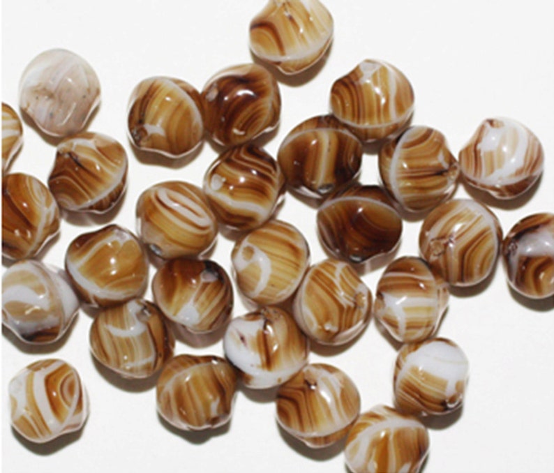 Brown Swirl Nugget Czech Pressed Glass Beads 8mm pack of 30
