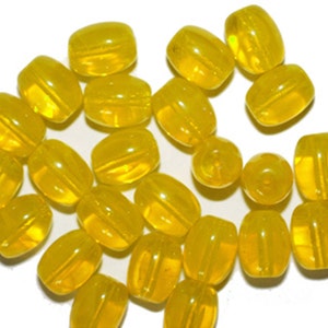 Yellow Opal Barrel Czech Pressed Glass Beads 7x10mm (pack of 25)