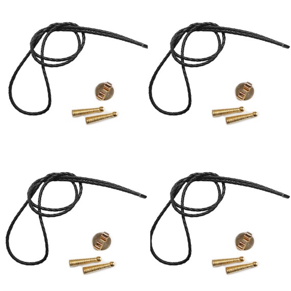 Blank Bolo String Tie Parts Kit Standard Slide Textured Tips Black Vinyl Braid DIY Gold Tone Supplie