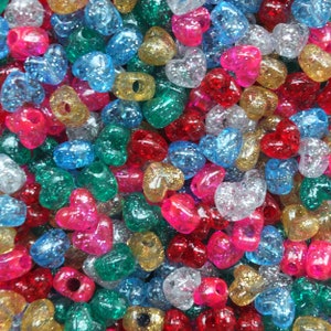 Heart Beads Rainbow Multi Mix Glitter Sparkle Large Hole Pony Beads Made in USA