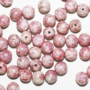 Pink Speckle Picasso Round Czech Pressed Glass Beads 6mm (pack of 50)
