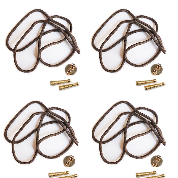 Blank Bolo String Tie Parts Kit Round Slide Textured Tips Brown Cord DIY Gold Tone Supplies for 4 Ties