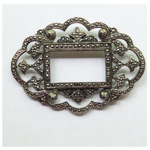TEN Vintage Miriam Haskell Brooch Pin Frame Blank Marcasite Silver Stamped