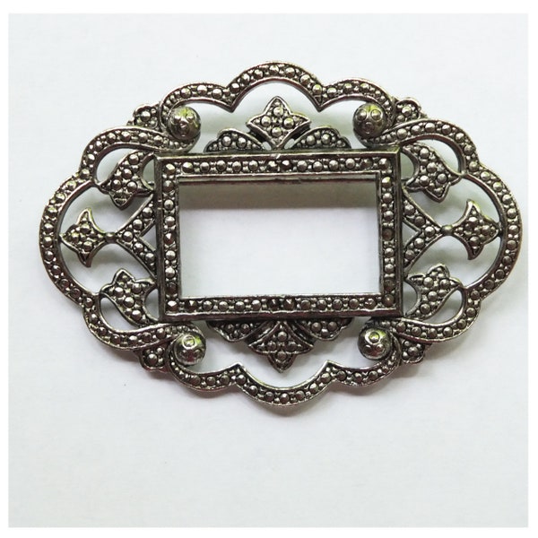 Vintage Miriam Haskell Brooch Pin Frame Blank Marcasite Silver Stamped