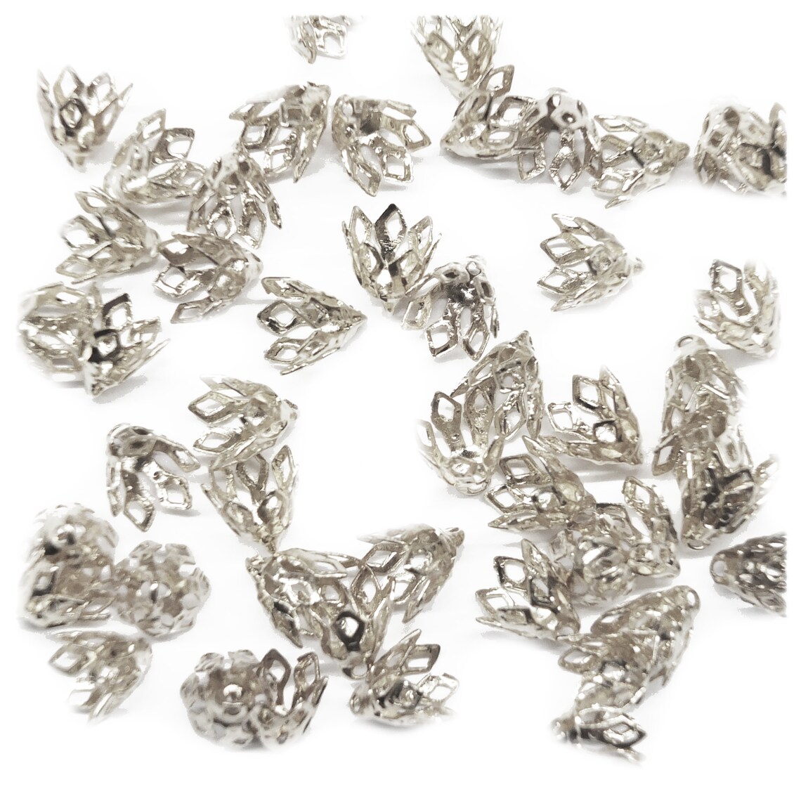 Pack of 6 10mm Filigree Bead Caps in a Silver Tone