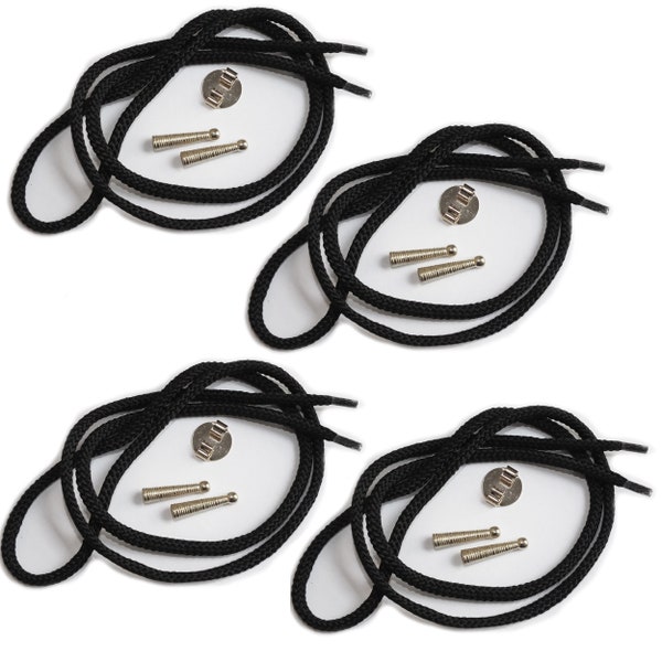 Blank Bolo Tie Parts Kit Round Slide Textured Tips Black Cord DIY Silver Tone Supplies for 4 ties