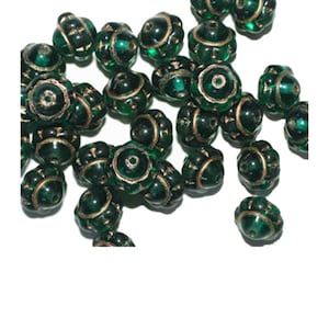 Gilded Emerald Crown Czech Pressed Glass Beads 8mm (pack of 30)