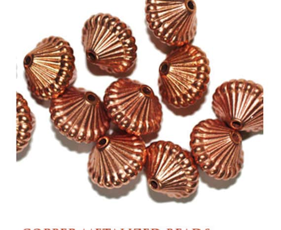 14mm Mushroom Coppertone Metalized Metallic Beads Pack of 30. Made