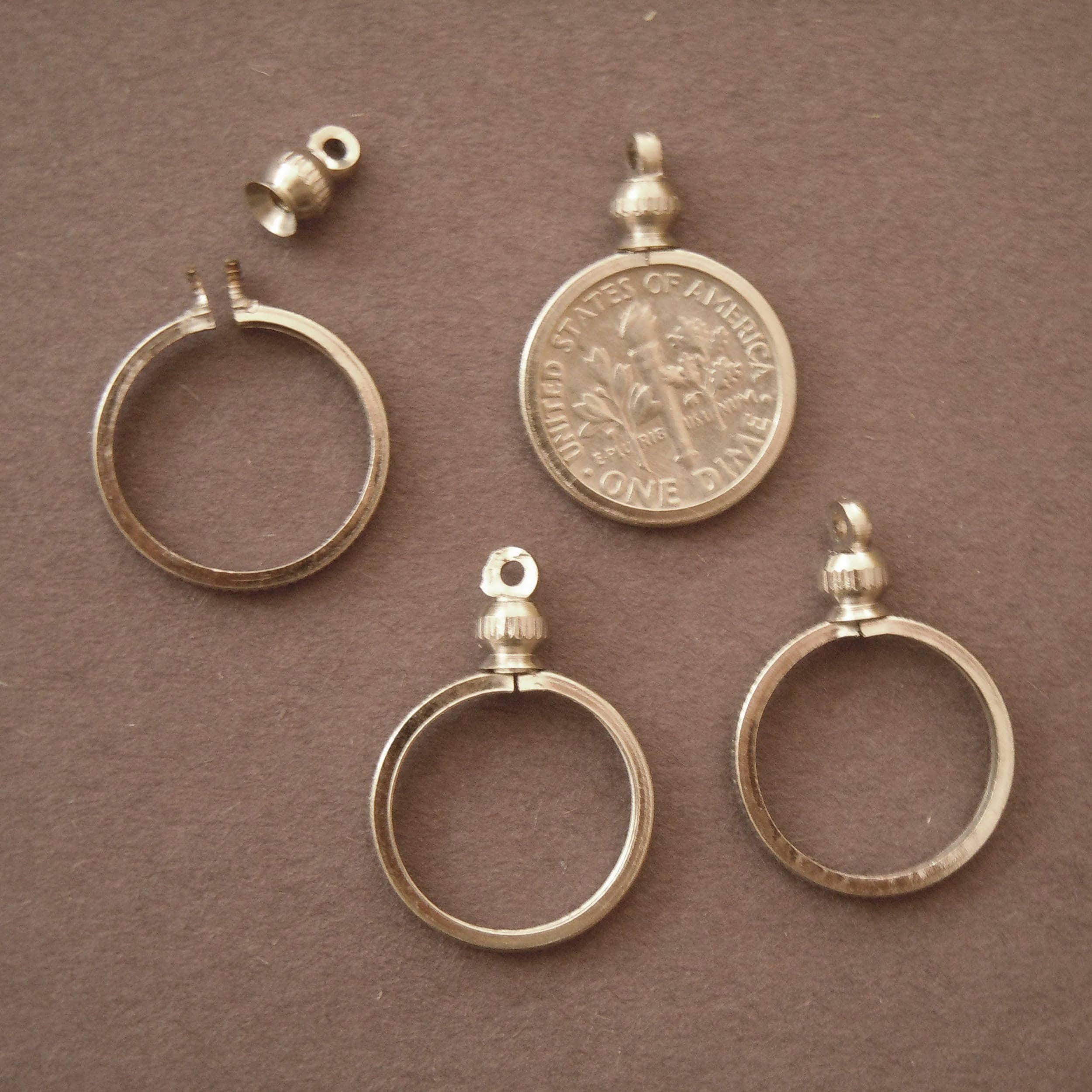 Coin Holder Bezel Dime USA 10 Cent Silvertone for Charm