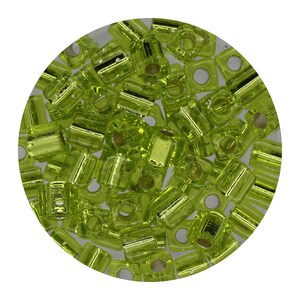 Lime Green Silver Lined Glass Cube Beads Made in Japan by Miyuki