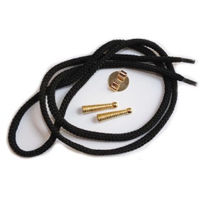 Blank Bolo Tie Parts Kit Round Slide Textured Tips Black Cord DIY Gold Tone Supplies