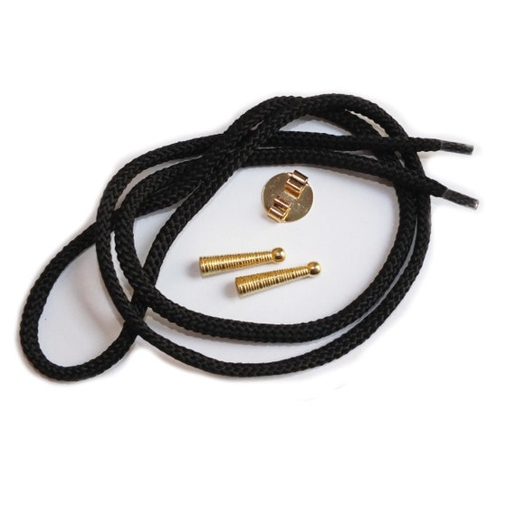 Blank Bolo Tie Parts Kit Round Slide Textured Tips Black Cord DIY Gold Tone  Supplies 