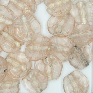 Glass Beads Rose Pink Transparent Butterfly 14mm. Pack of 20. Made in India.