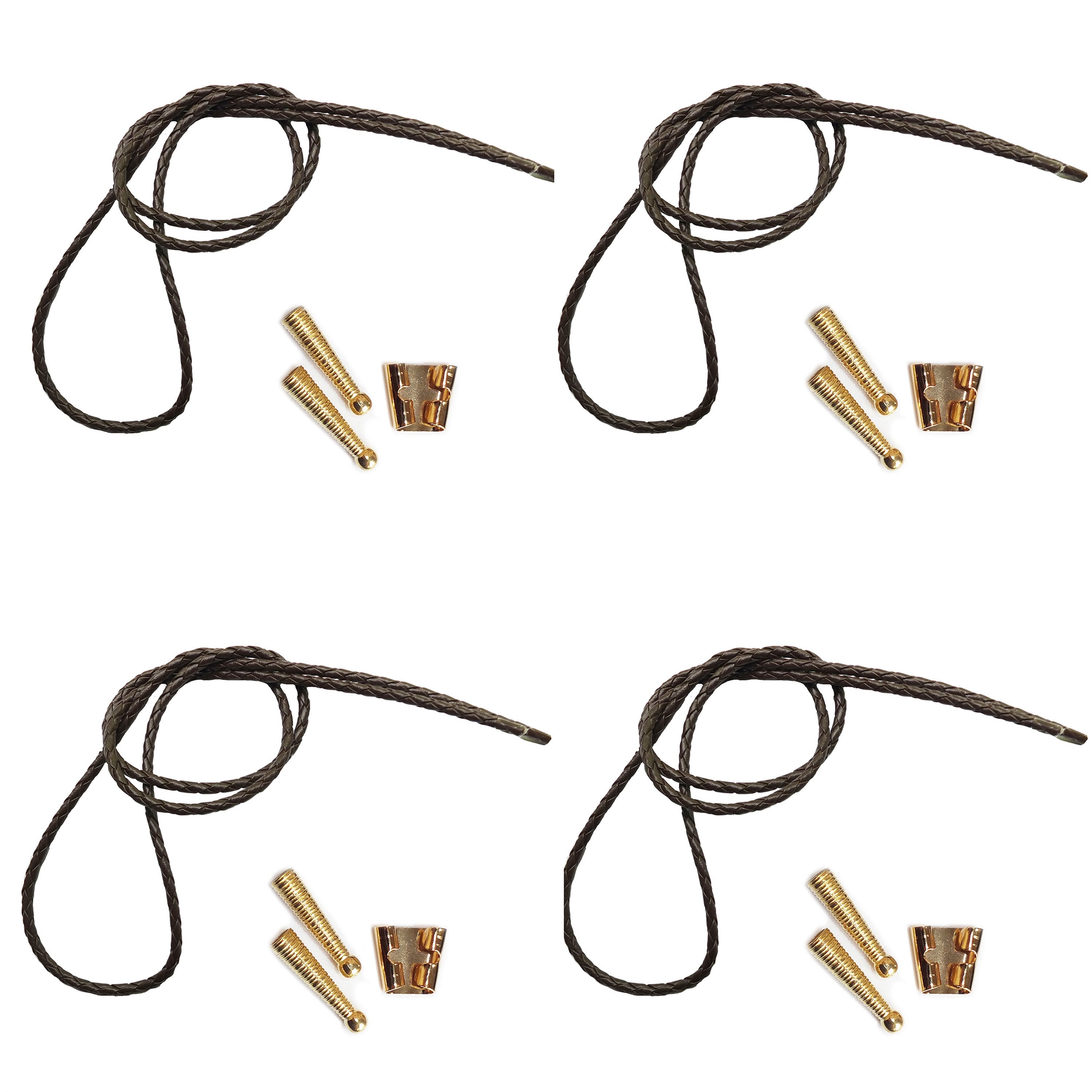 Blank Bolo String Tie Parts Kit Standard Slide Smooth Tips Brown Cord DIY  Gold Tone Supplies for 4 T