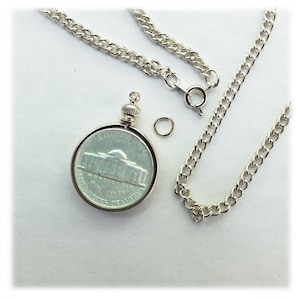 Coin Holder Bezel Nickel USA 5 cent Silver Tone Link Necklace 24&quot; Chain Kit Parts