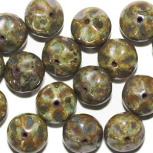 Brown Picasso Runde Tschechische gedrückt Glasperlen 11mm (Packung mit 16)