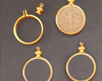 Coin Holder Bezel Dime USA 10 cent Gold tone for charm, necklace, pendant Pk/4