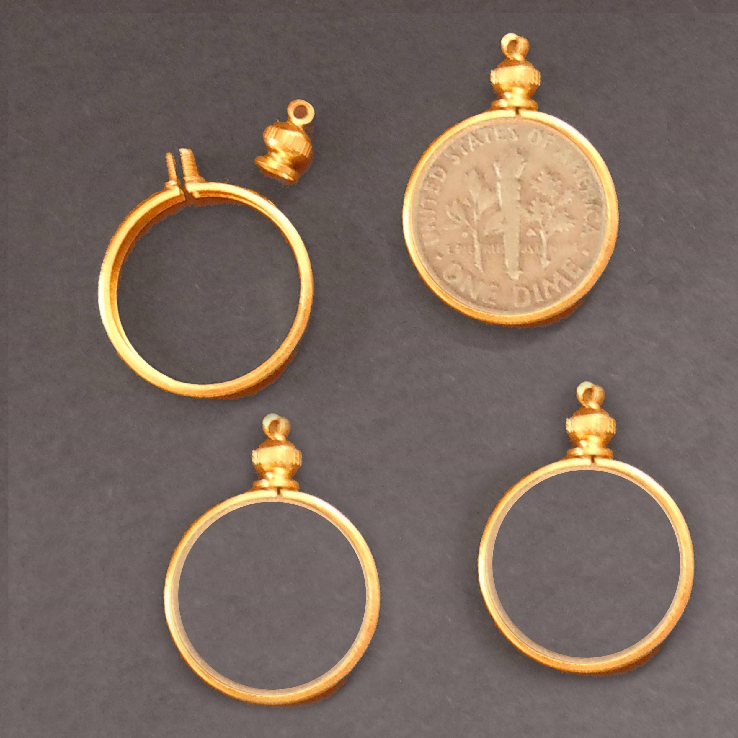 Coin Holder Bezel Dime USA 10 Cent Gold Tone for Charm, Necklace