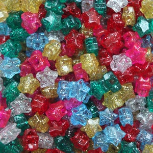 Star Beads Multi Mix Glitter Sparkle Large Hole Pony Beads Made in USA