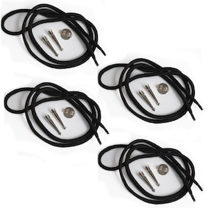 Blank Bolo Tie Parts Kit Round Slide Smooth Tips Black Cord DIY Silver Tone Supplies for 4 ties