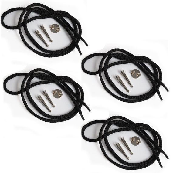 Blank Bolo Tie Parts Kit Round Slide Smooth Tips Black Cord DIY Silver Tone  Supplies for 4 Ties 