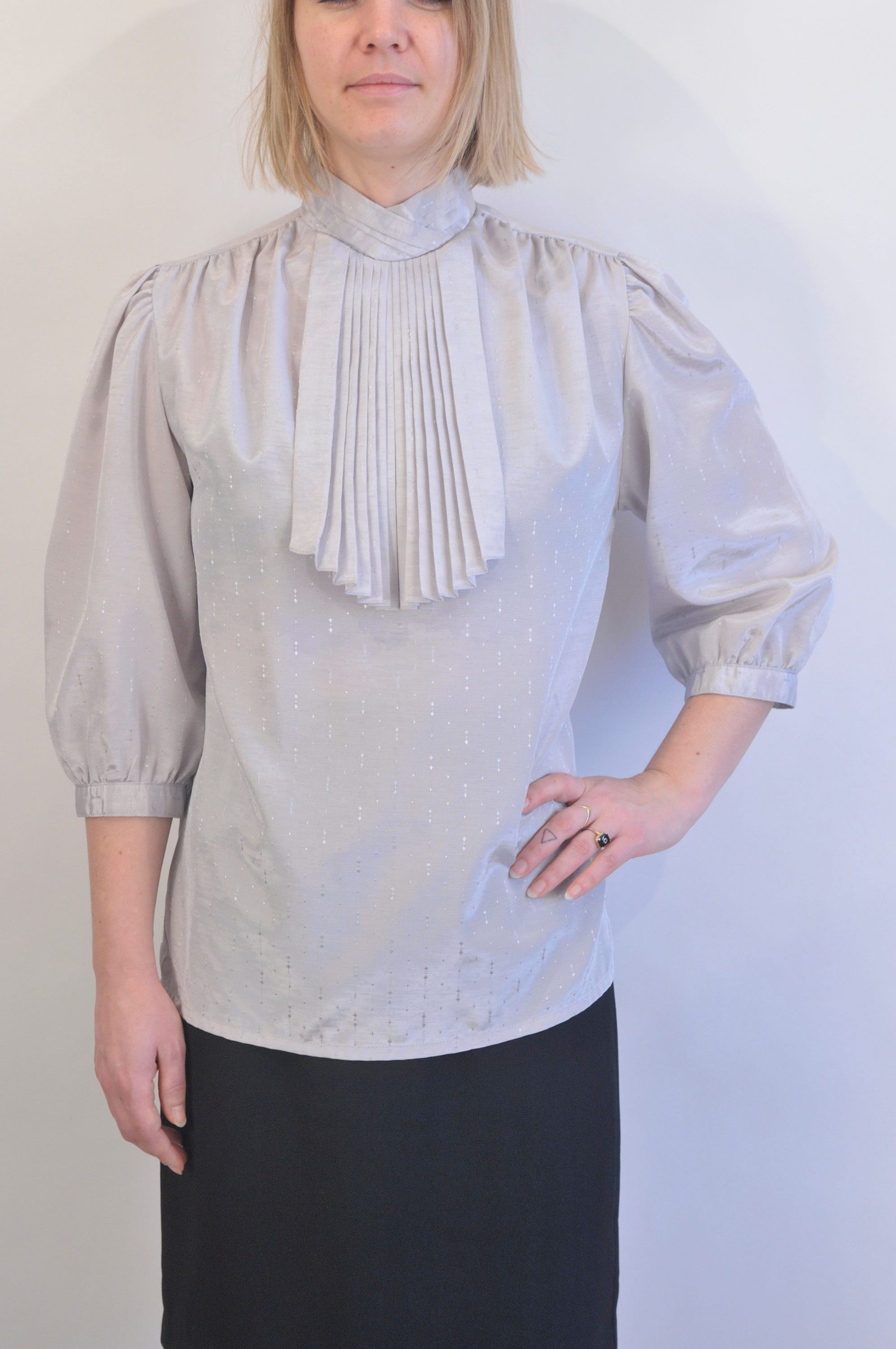 Shiny satin blouse with jabot collar vtg 1960s Etsy