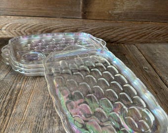 Juego de 4 platos para aperitivos y bebidas con diseño de huella dactilar de vidrio iridiscente Vintage Federal Glass CO.