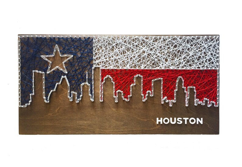 Houston Skyline String Art Houston Skyline Texas Flag Etsy