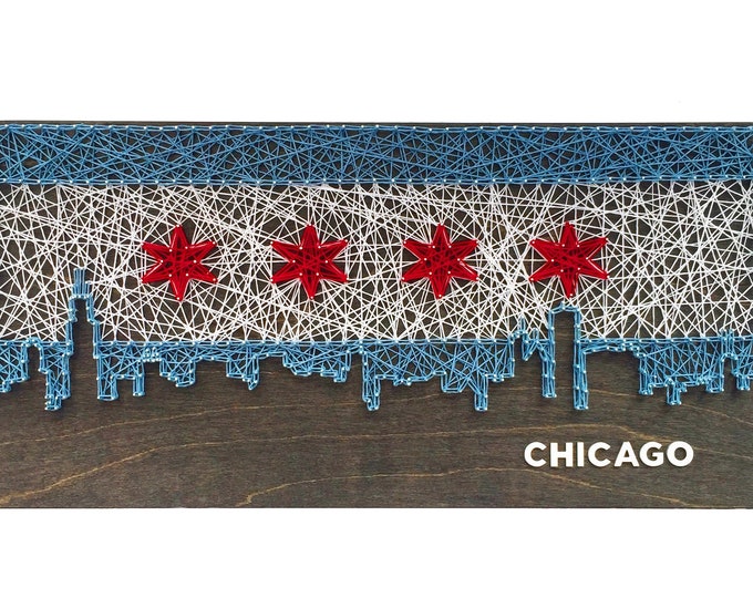 Chicago Art - Chicago Flag Skyline - Chicago Skyline String Art - Chicago Flag - Chicago Skyline