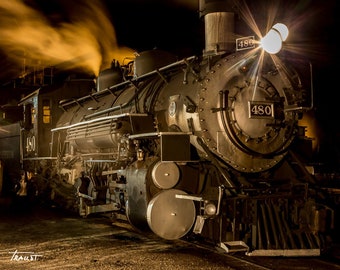 Steam Train at Night, Locomotive Art, Durango Narrow Gauge Train, Fine Art Photography, Silverton Train, Living Room Art, Durango Colorado