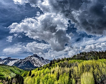 Colorado Mountains, Mt Sneffels, Mountain Clouds, Aspen Trees, Ouray, Ridgway, Telluride, Fine Art Photography, Living Room Art