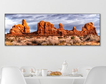 Turret Arch, Arches National Park, Sandstone Arch, Utah Arches, Southwest Landscape, Desert Art, Large Panorama Canvas, Living Room Art