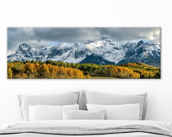 Colorado Fall Color, Autumn Aspen Trees, Ridgway, Telluride, Ouray, Canvas Wrap, Panorama Wall Art, Office Decor, Dallas Divide, Mt Sneffels