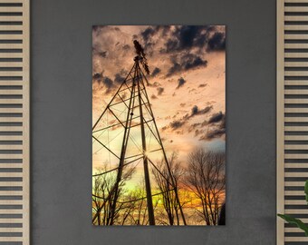 Nebraska Windmill, Rural Prairie Windmill, Nebraska Landscape, Great Plains Sunset, Americana, Home Decor, Windmill at Sunset