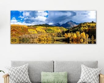 Telluride Colorado Aspen, Mt Sneffels, Rustic Cabin, Autumn Color, Canvas Wrap, Ridgway Colorado, Aspen Tree Art, Panorama, Living Room Art