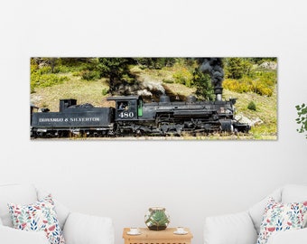 Narrow Gauge Steam Train, Panorama Decor, Office Decor, Locomotive Art, Canvas Wrap, Large Wall Art, Southwest Art, Durango Silverton Train