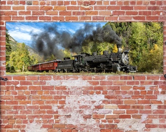 Narrow Gauge Steam Train, Rustic Office Print, Steam Locomotive Art, Canvas Wrap, Panorama Art, Southwest Art, Durango Silverton Train