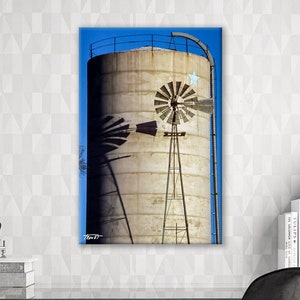 Nebraska Grain Silo, Nebraska Windmill Decor, Blue Star Family, Farm Scene, Americana Patriotic Art. Living Room Art, Midwest Farm